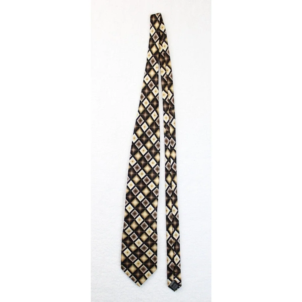 Giorgio Brutini Argyle Pattern Silk Men Necktie Black & Tan 60 In. Career Office